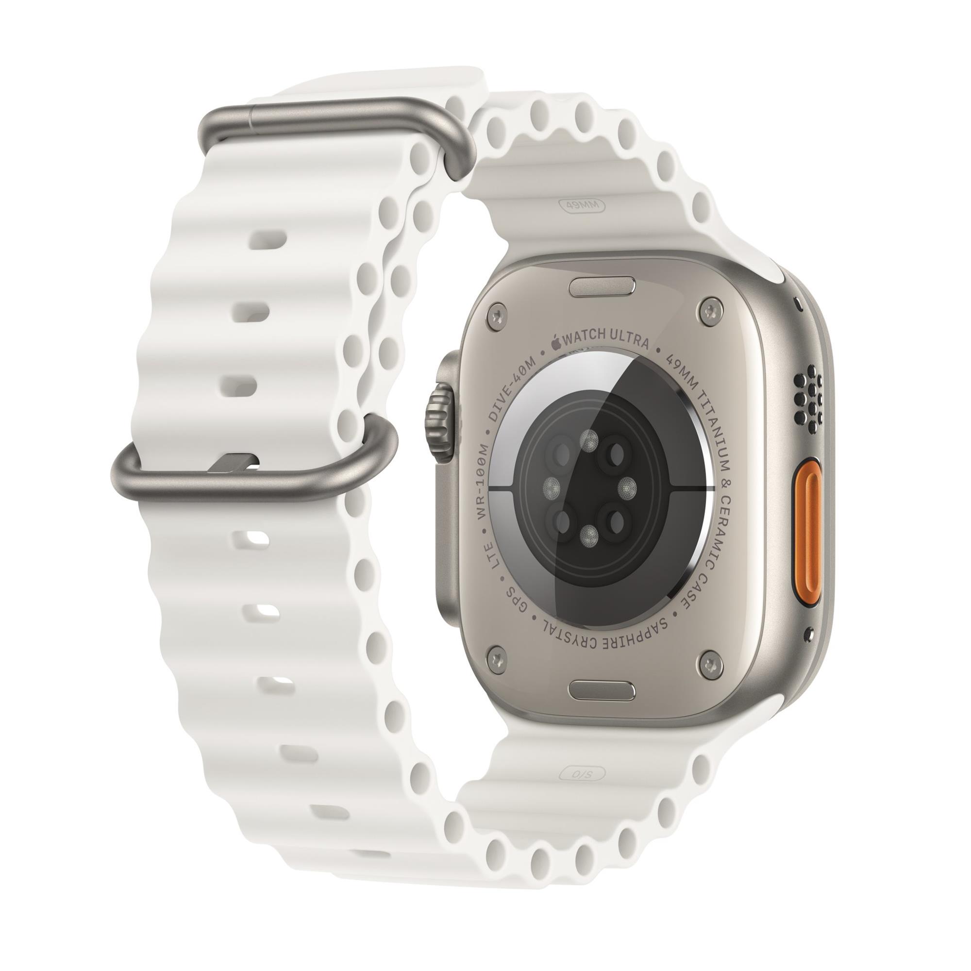 Titánové puzdro Apple Watch Ultra 2 49 mm s bielym oceánskym remienkom