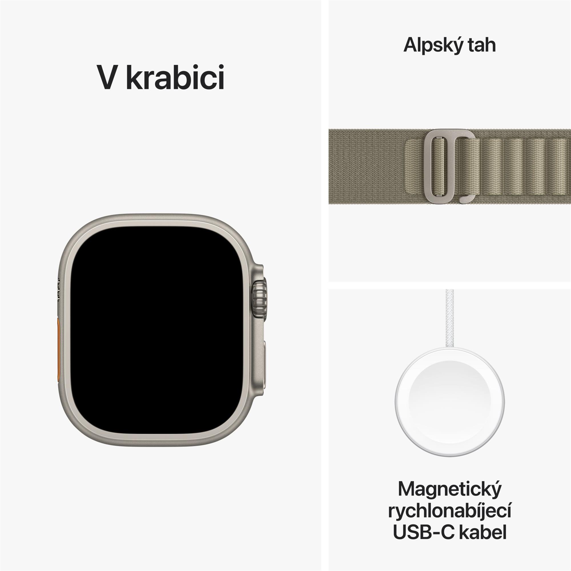 Titánové puzdro Apple Watch Ultra 2 49 mm s olivovou farbou Alpine Tension - Stredné