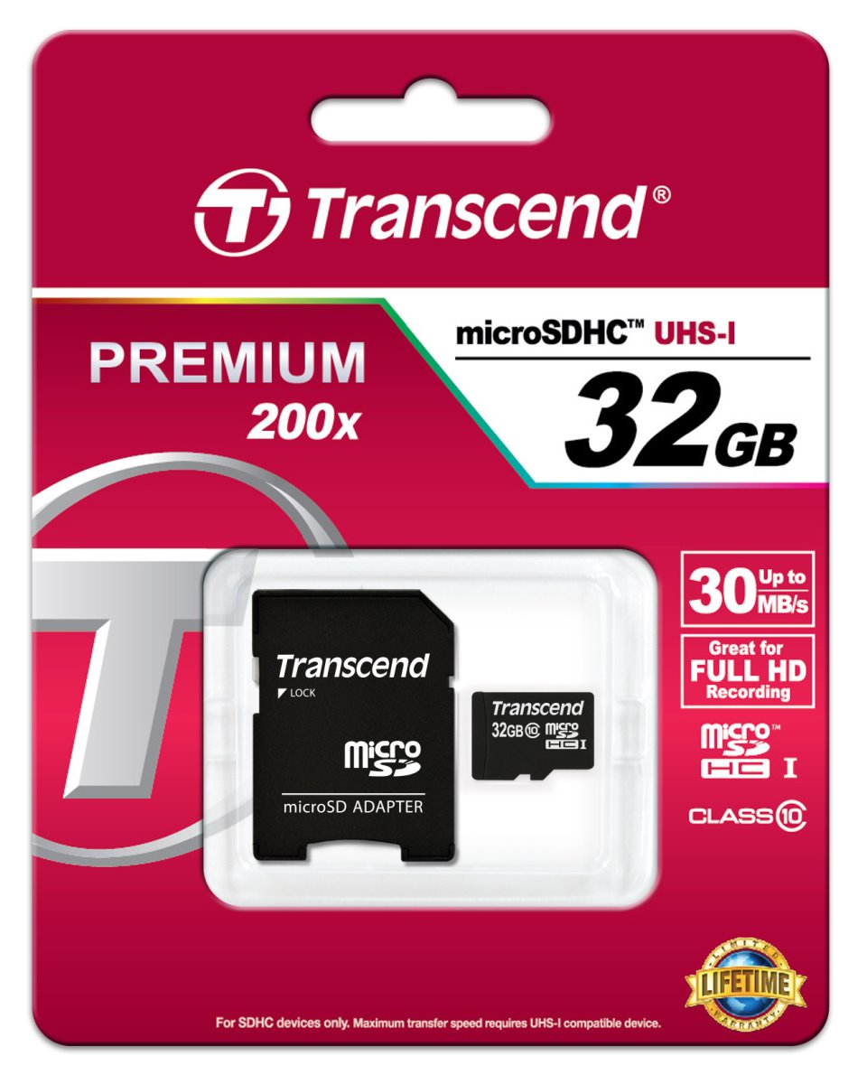 Transcend microSDHC 32GB Class10 (Premium 200x) + adaptér TS32GUSDHC10