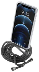 Transparentný zadný kryt Cellularline Neck-Case s čiernou šnúrkou na krk pre Apple iPhone 12 PRO MAX NECKCASEIPH12PRMK