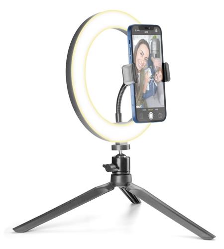 Tripod Cellularline Selfie Ring s LED osvětlením pro selfie fotky a videa, černý