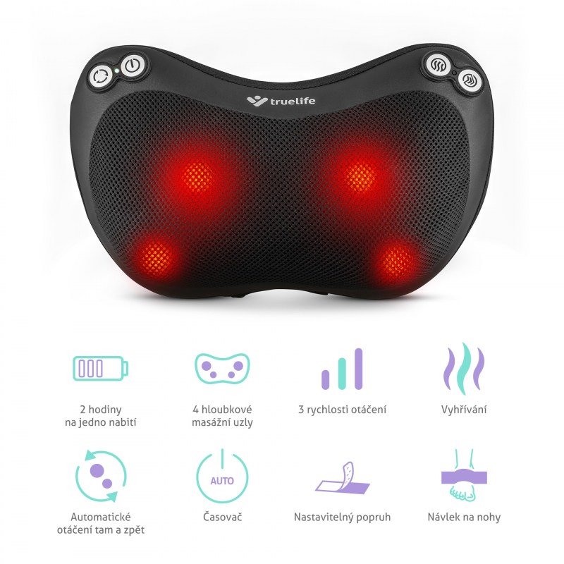 TrueLife RelaxBack B3 Charge - masážny vankúš s dobíjacou batériou