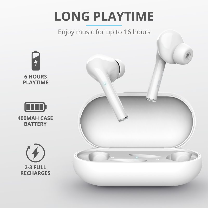 Trust Nika Touch Bluetooth Wireless Earphones, bílá