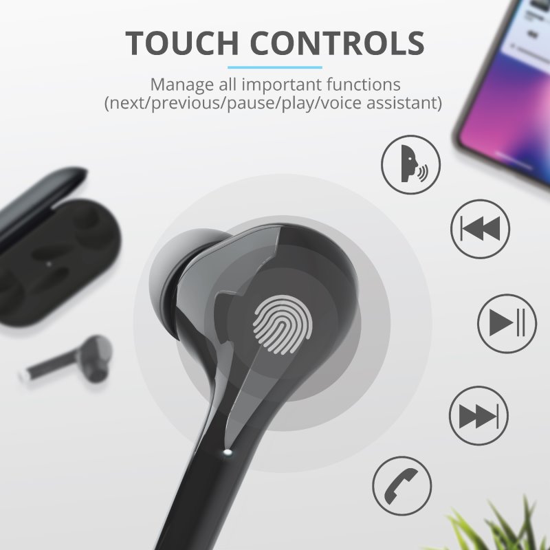 Trust Nika Touch Bluetooth Wireless Earphones, černá
