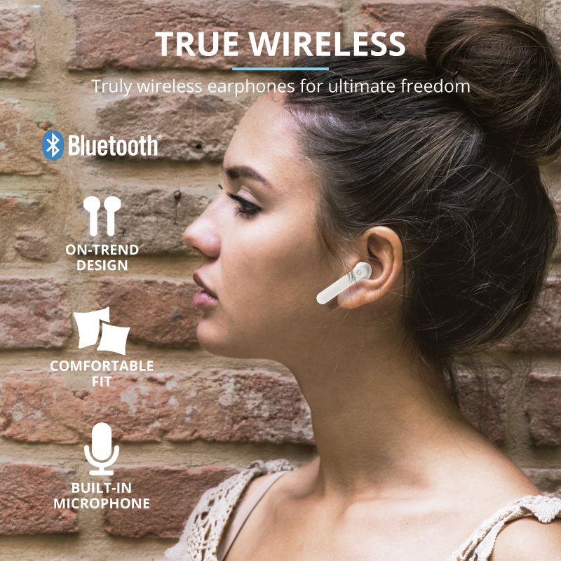 Trust Primo Touch Bluetooth Wireless Earphones, bílá