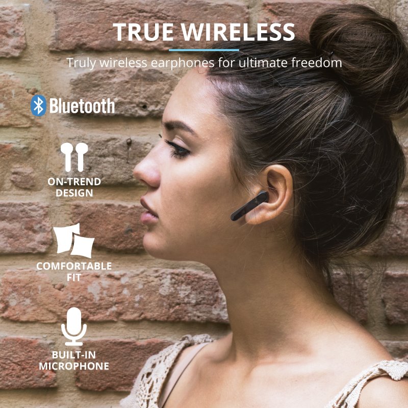 Trust Primo Touch Bluetooth Wireless Earphones, černá
