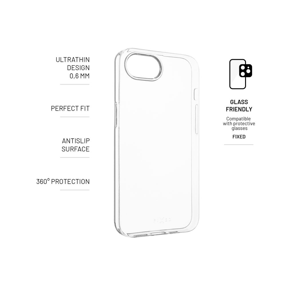 Ultratenký TPU gelový kryt FIXED Story Slim pro Apple iPhone 16e, 0,6 mm, čirý