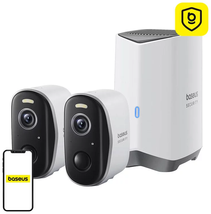 Venkovní kamera Baseus Security N1 Plus 2K (sada 2ks+centrální stanice) bílá