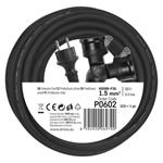 Venkovní prodlužovací kabel 15m / 2 zásuvky / černý / guma / 230 V / 1,5mm2
