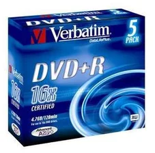 Verbatim DVD+R 4,7GB 16x Jewel (5-pack)