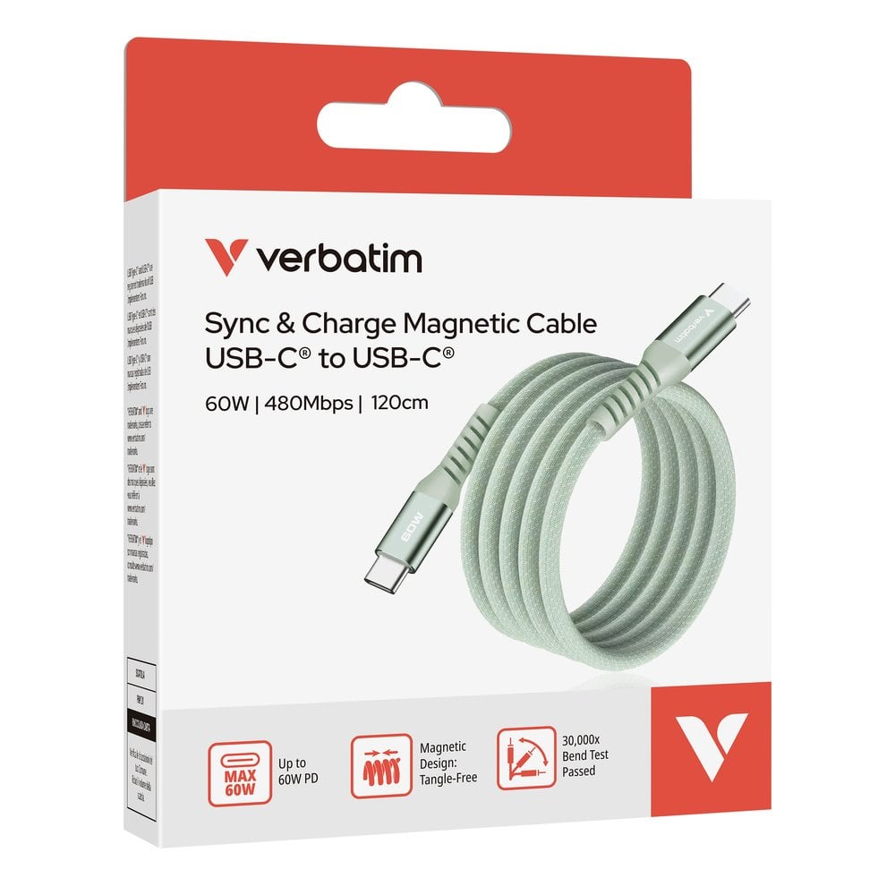 Verbatim USB-C->C magnetický kabel Sync & Charge 60W zelený