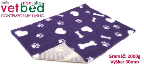 Vetbed anti-slip/Drybed fialové motívy 100 x 75 cm, vlas 30 mm