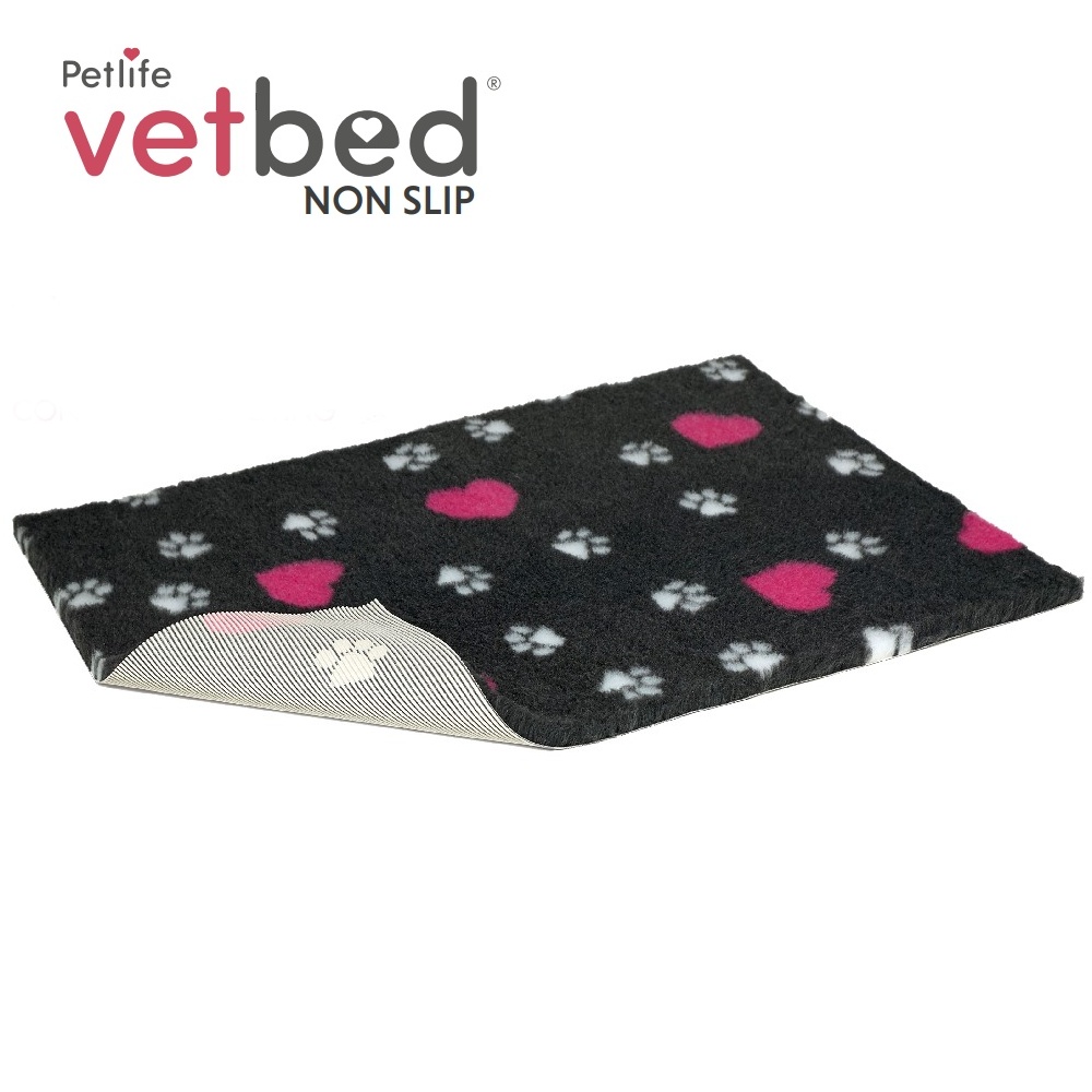 Vetbed anti-slip / Drybed graphite Pink heart DELUXE 100 x 75 cm, vlas 30 mm