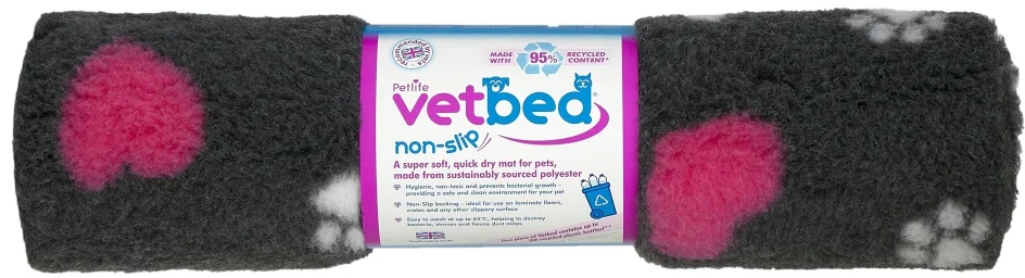 Vetbed protiskluz / Drybed grafit Růžové srdce DELUXE 100 x 75 cm, vlas 30 mm