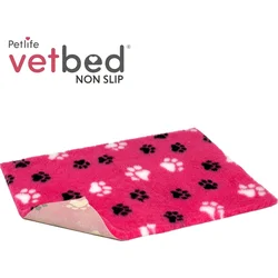 Vetbed protiskluz / Drybed Růžová černé a bílé packy DELUXE 150 x 100 cm, vlas 30 mm