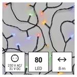 Vianočná reťaz LED, 8 m, vnútorná a vonkajšia, viacfarebná, časovač