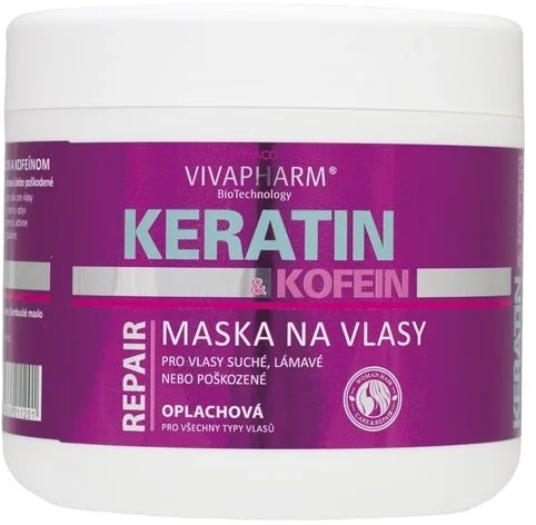 Vivapharm Keratinová regenerační vlasová maska s kofeinem pro ženy 600ml
