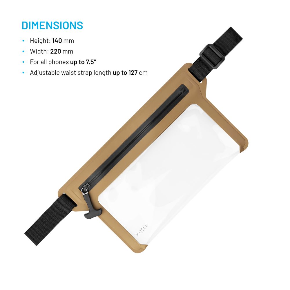 Voděodolné pouzdro FIXED Dry Belt okolo pasu z hypalonu s certifikací IPX8, khaki