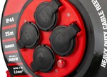 Vonkajší predlžovací kábel na bubne FESTA INDUSTRY 3x2,5 mm, 25 m, 230 V, max. 3680 W, 4 zásuvky, guma-neoprén, IP44
