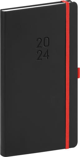 Vreckový diár Nox 2024, čierna / červená, 9 × 15,5 cm