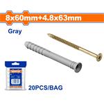 Wadfow hmoždinka 8x60mm+skrutka 4,8x63mm, sada 20 ks