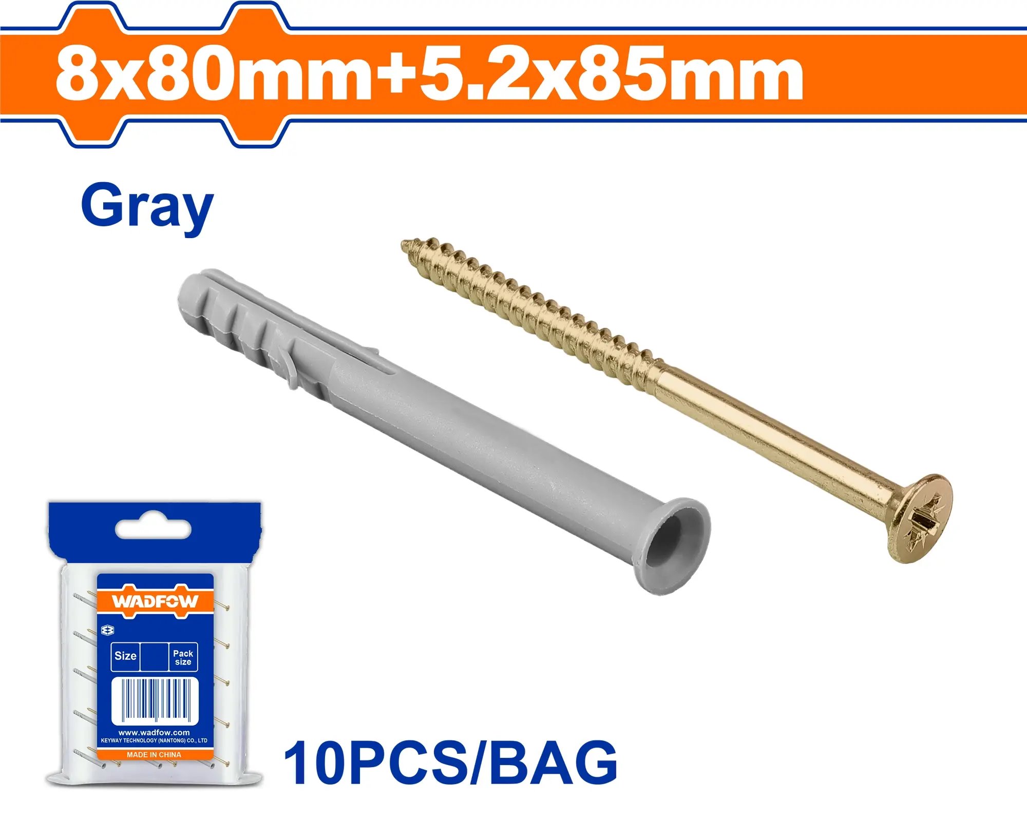 Wadfow Hmoždinka rámová 8x80mm+vrut 5.2x85mm,sada 10 ks