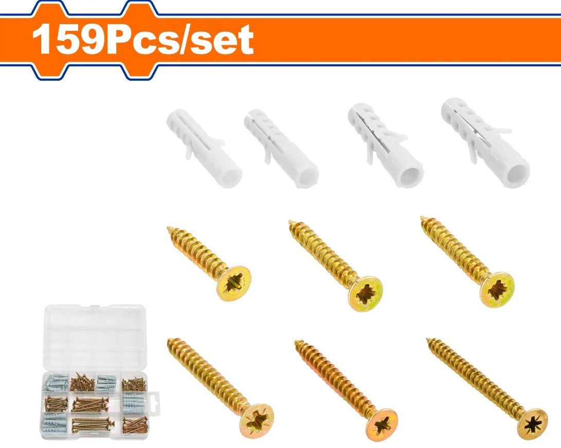 Wadfow Hmoždinka s vrutem do dřevotřísky sada 159ks