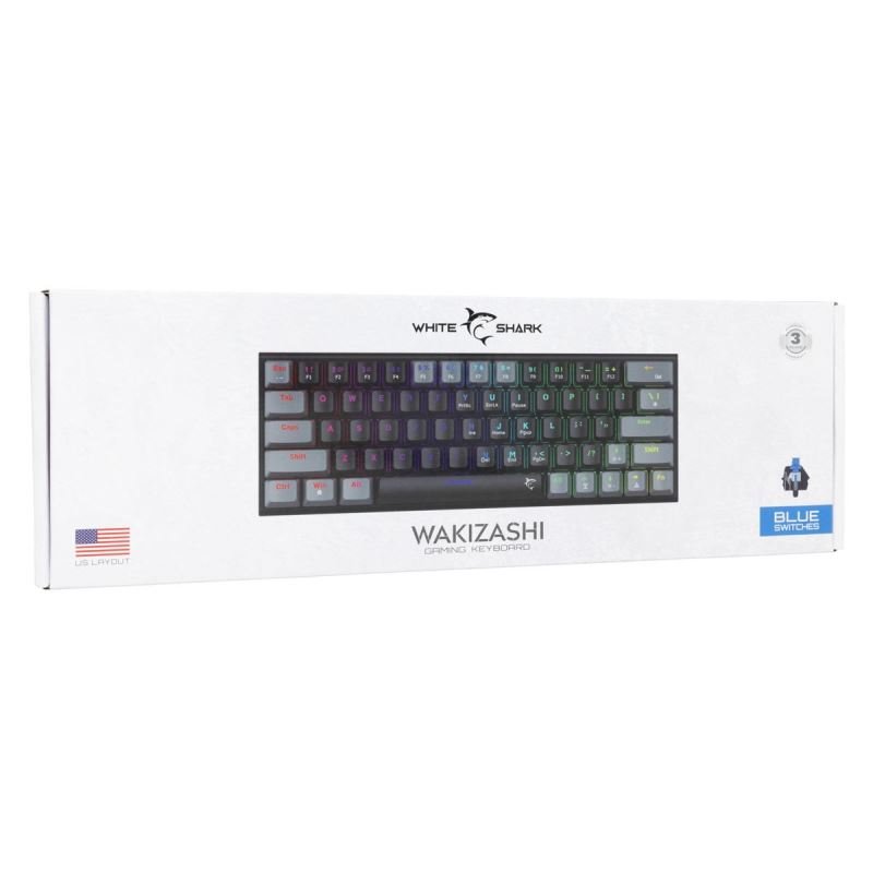 White Shark WAKIZASHI 2, černo-šedá (US + modré switche)