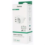 Zásuvná USB nabíjačka Hama, 1x el. 1x USB-C PD, 2x USB-A, 20 W