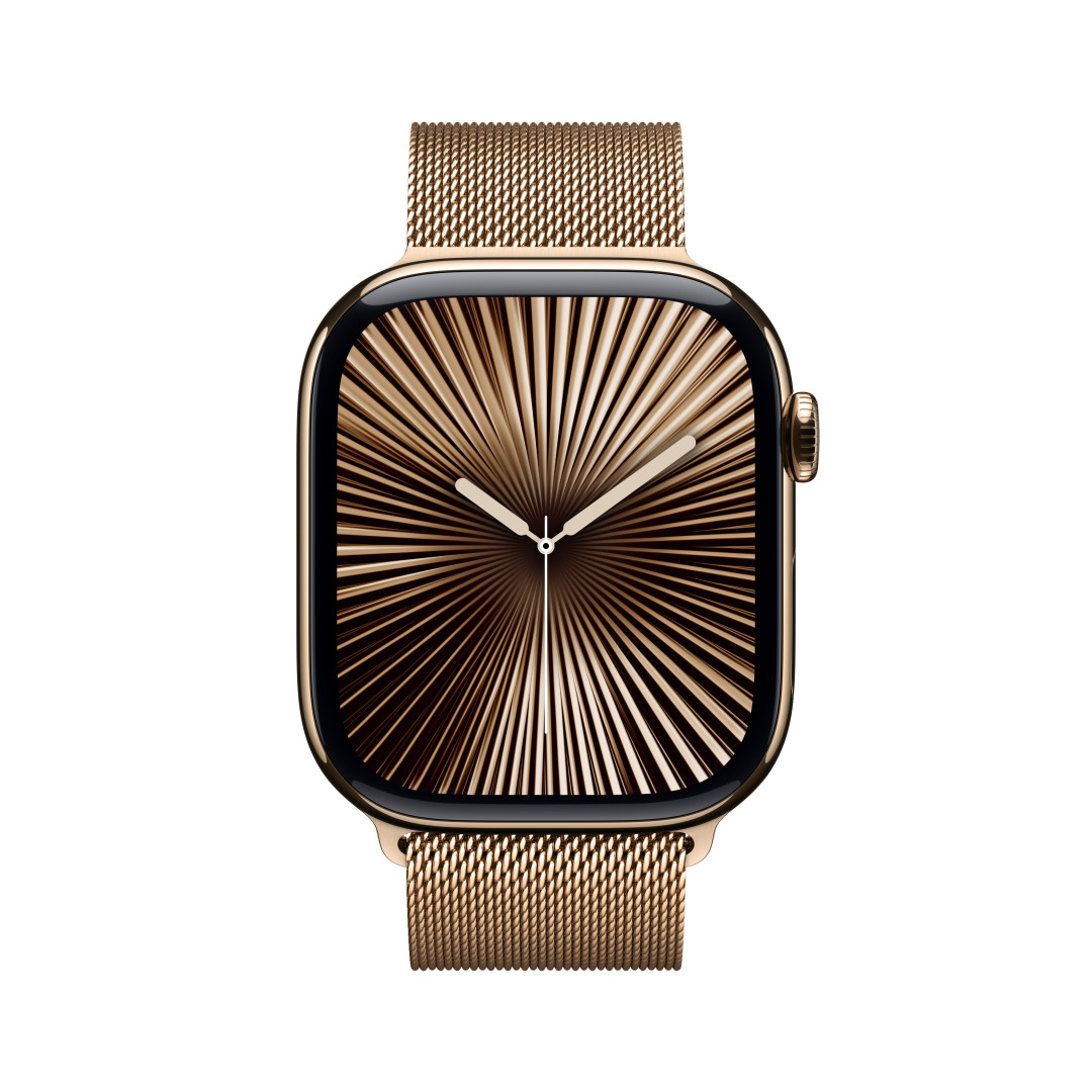 Zlaté titánové puzdro Apple Watch Series 10 GPS + Cellular 42 mm so zlatou milánskou slučkou (MX083QC/A)