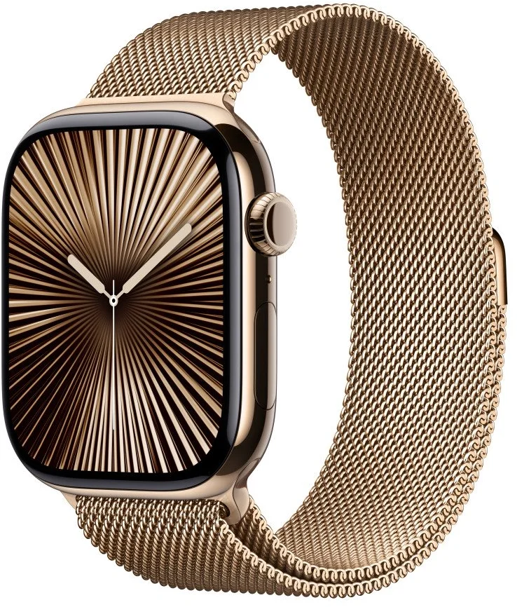Zlaté titánové puzdro Apple Watch Series 10 GPS + Cellular 46 mm so zlatou milánskou slučkou - M/L (MX003QC/A)