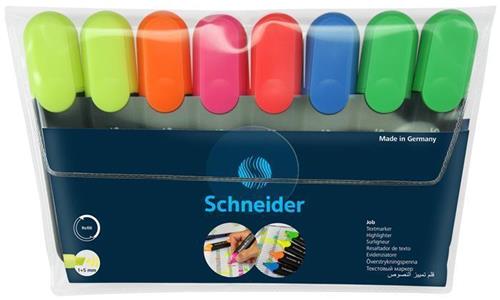 Zvýrazňovače SCHNEIDER "Job 150", sada, 8 farieb, 1-5 mm